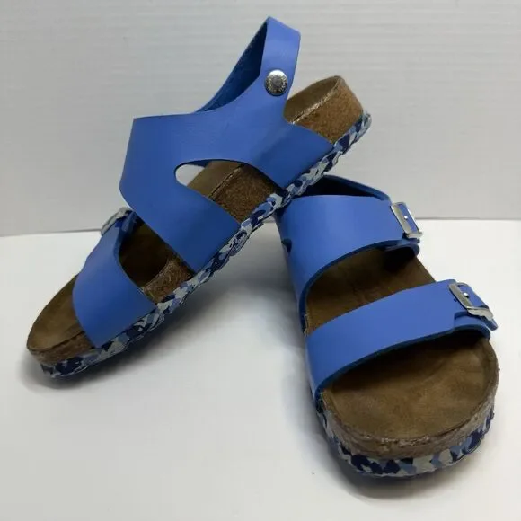Birki’s By Birkenstock Leather Blue Strap Sandal Camo Sole Size 37 L6 M4 - Picture 1 of 9